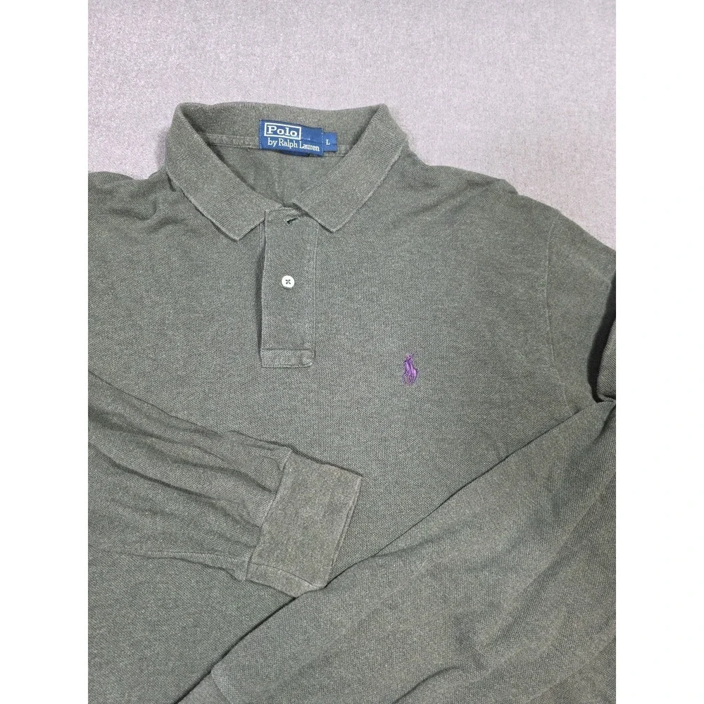 Vintage Polo Ralph Lauren Shirt Mens Large‎ Green Purple Pony Logo Long Sleeve